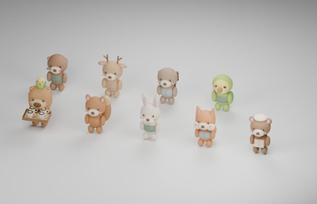 カピバラとインコが森の8匹へコーヒーを届ける3Dゲームの画面
