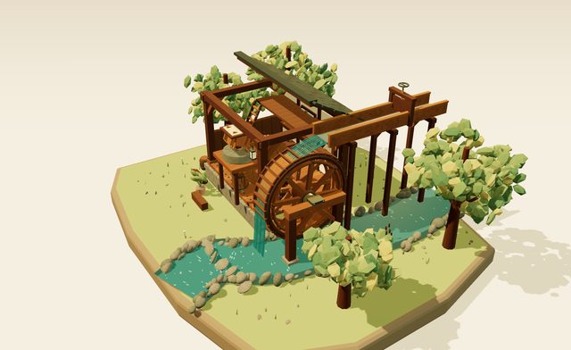 水車小屋の午後の3D画面